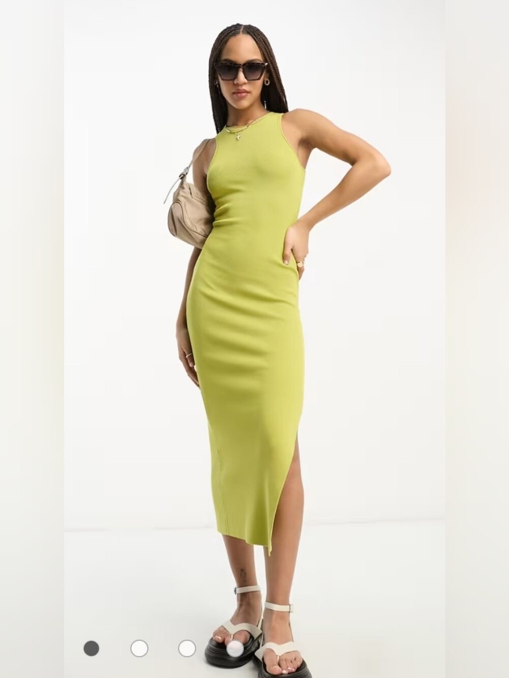 NEW ADOS Chartreus Ribbed Side Slit Midi Dress Sz 8